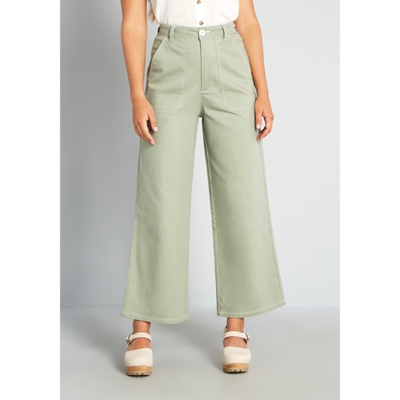 Modcloth Princess Highway Green Wide Leg Pants - Picture 2 of 5
